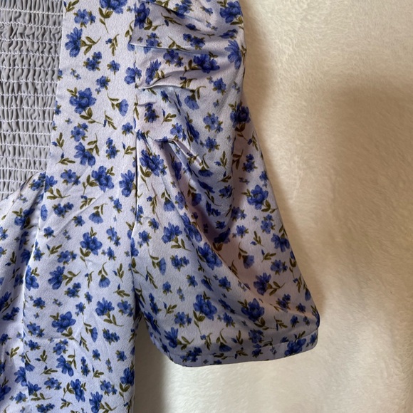 Lost + Wander blue purple floral puff sleeve midi dress medium - Picture 10 of 14